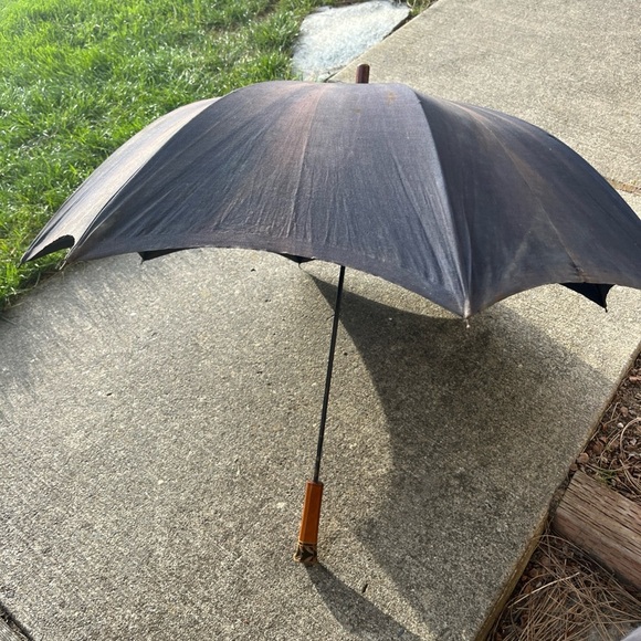 Other - Vintage faded black Parasol with Wooden Handle